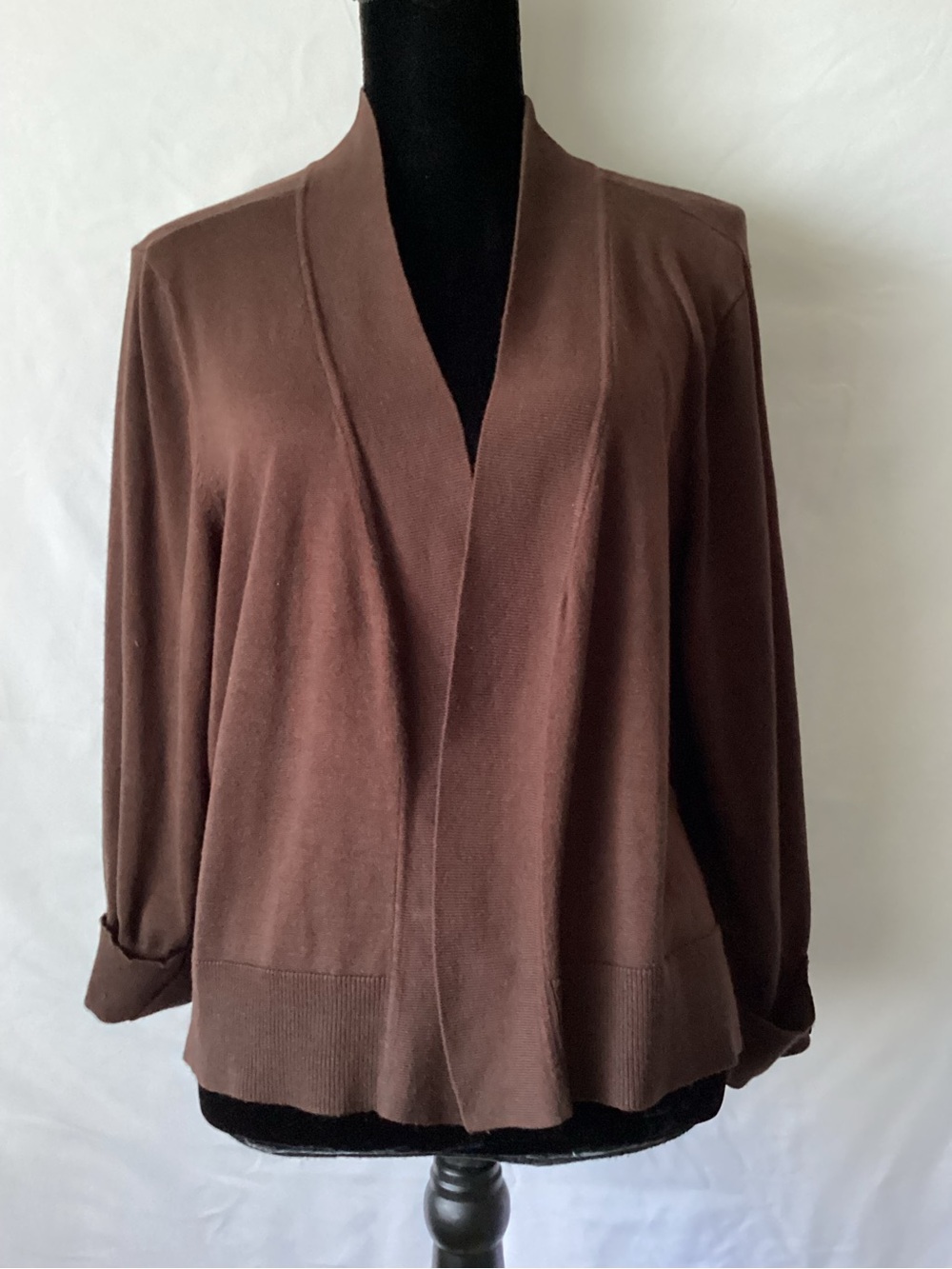 CJ Banks Brown Open-Front Cardigan